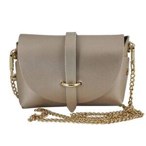Vera Pelle Women's Crossbody Bag‎ Gold Chain Strap Flap Over Purse Evening Party